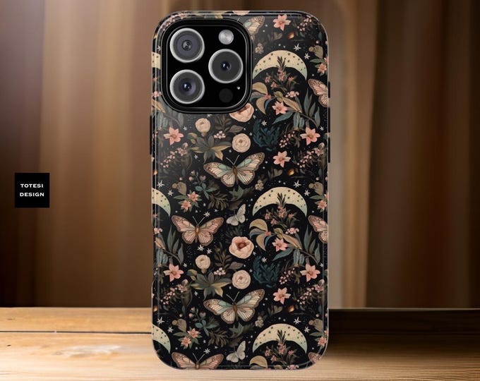 Celestial Night Garden Moth aesthetic|  Tough Case Samsung S25 S25 S23  iPhone 16 15 14 13 12 Pro Max Plus Mini | Glossy or Matte