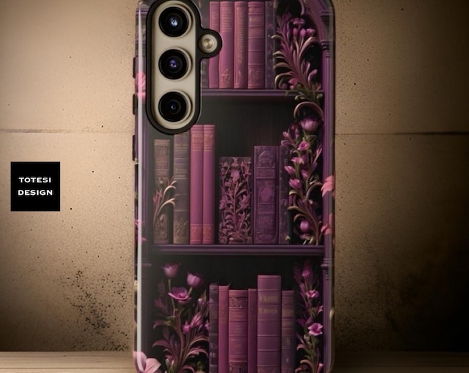 Goth dark academia books floral purple Samsung Galaxy phone cases  | sturdy dual layer | glossy matte | S24 S23 S22 S21 S20 Plus ultra