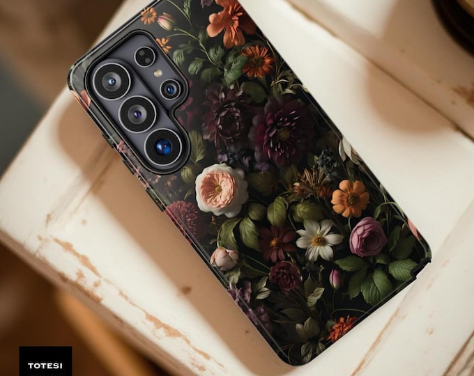 Dark Floral Phone Case – Moody Botanical Dual Layer Protection (iPhone, Galaxy)