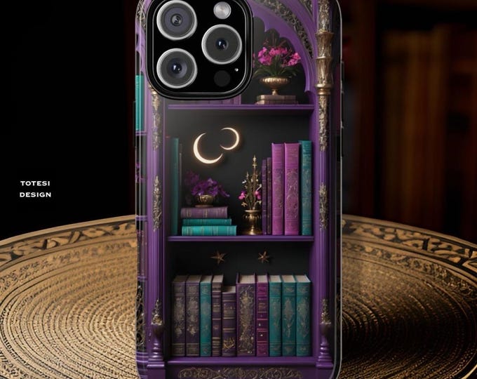 Purple bookshelf bookish book lover aesthetic iPhone case  iPhone tough case - 16 15 14 13 13 12 Pro Max Plus Mini Glossy or Matte