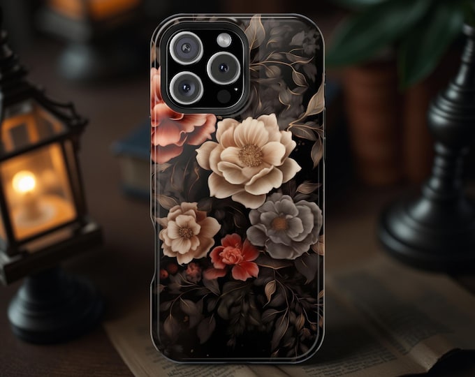 MagSafe dark moody goth romantic floral aesthetic tough phone case iPhones 13 14 15 16 Pro Max Plus Mini | Glossy Matte | Birthday gift her