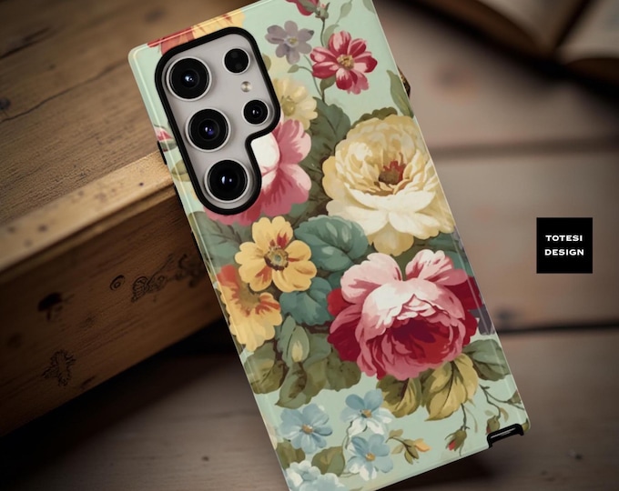Vintage Floral Phone Case: Pastel Botanical Art, Tough Protective Design