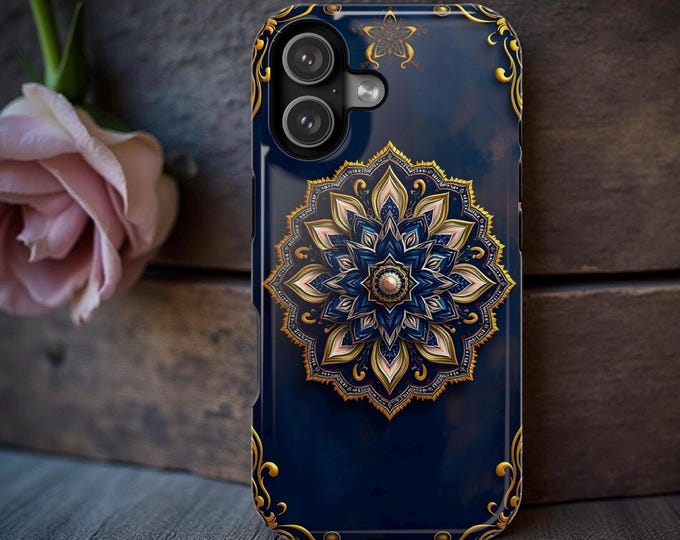Navy blue Gold Mandala Art Phone Case | Magnetic Impact-Resistant Case