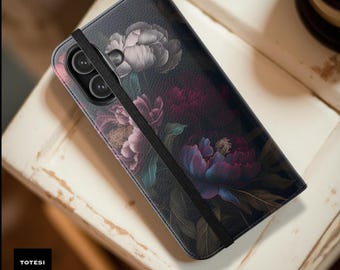 Peony Dark Floral Academia moody Flip Case | Vintage Botanical Phone Cover
