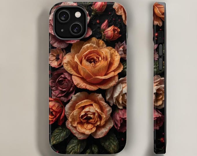 MagSafe iPhone Tough Case Flowers Unique Boho Art iPhone tough phone cases 16 15 14 13 12  Plus Pro Max Mini Glossy matte  Gift for birthday