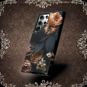 Dark Floral Academia, Samsung Galaxy  tough phone cases S21, S22, S23 Plus, Ultra| ornamental Victorian Gothic floral,Glossy or Matte