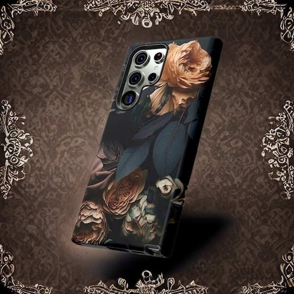 Dark Floral Academia, Samsung Galaxy  tough phone cases S21, S22, S23 Plus, Ultra| ornamental Victorian Gothic floral,Glossy or Matte