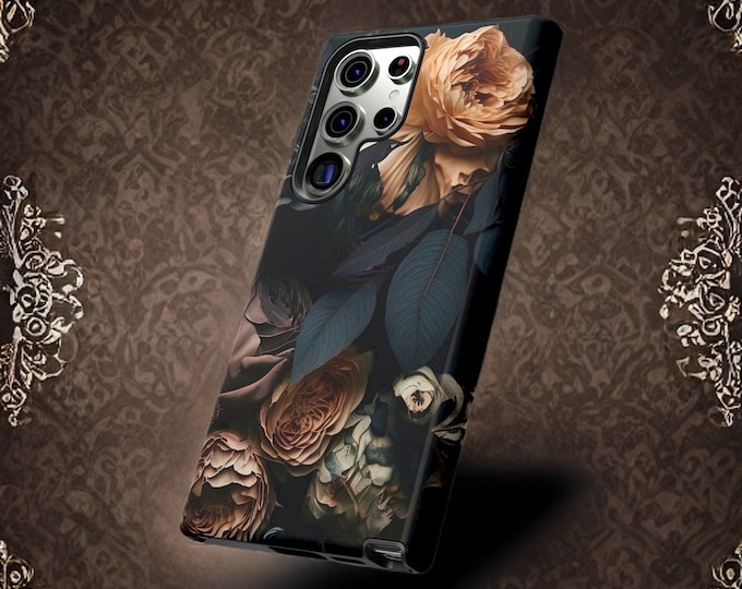 Dark Floral Academia, Samsung Galaxy  tough phone cases S21, S22, S23 Plus, Ultra| ornamental Victorian Gothic floral,Glossy or Matte