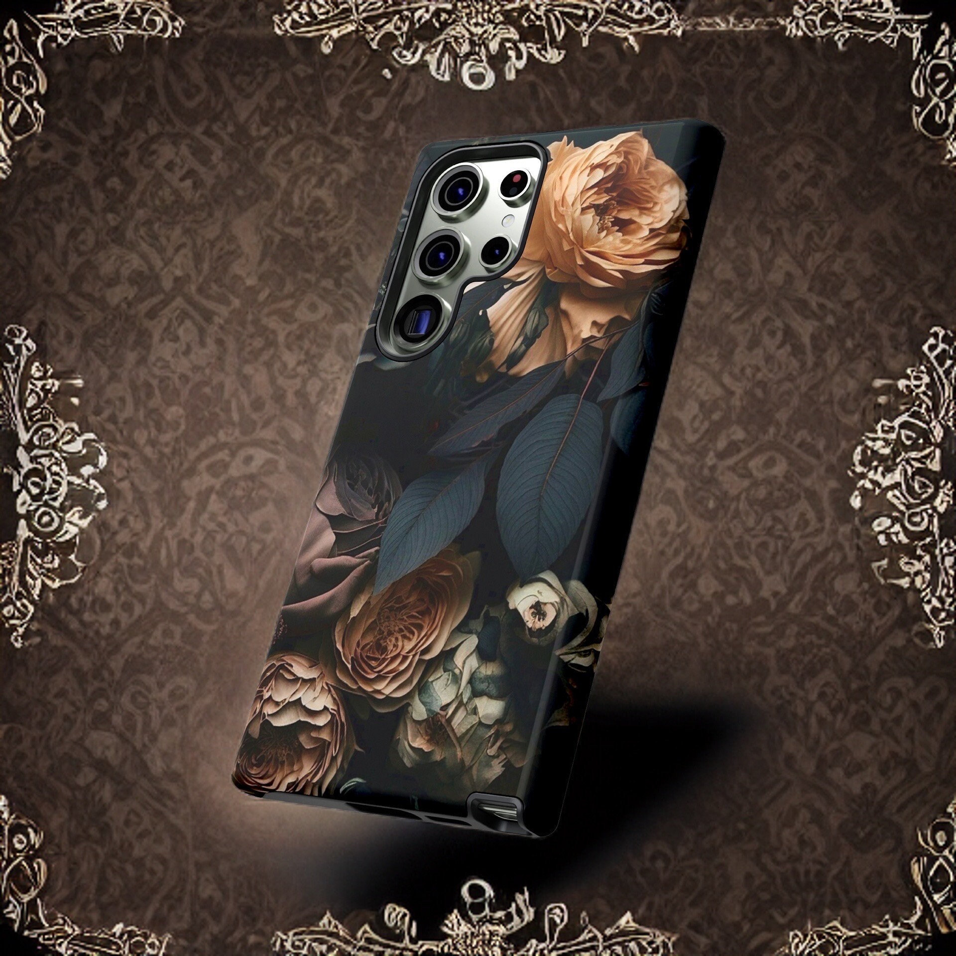 GKK Style-4 For Samsung Galaxy S22 Ultra 5G Flower Pattern