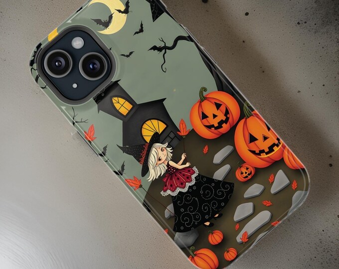 Cute Whimsical Fall Magnetic iPhone 16  case Witch Pumpkin cute aesthetic dual layer tough phone case 13 14 15 Pro Max Plus Mini| Fall gifts