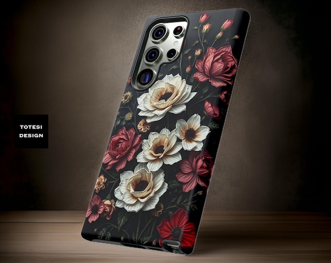 Dark floral unique art Samsung Galaxy Dual layer tough Phone Case  - S24 S23 S22 S21 Plus Ultra Cute Matte or Glossy Gift for Mom