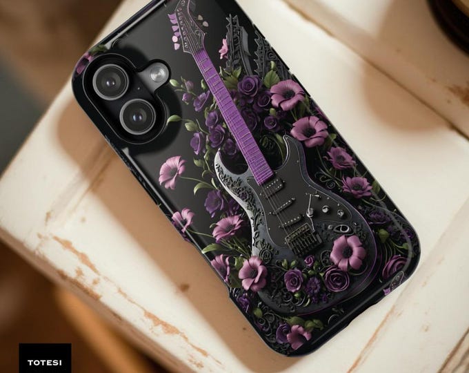 Dark Floral Guitar Tough Case: MagSafe iPhone, Samsung S26U Cover