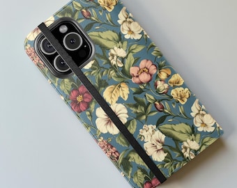 Vintage Botanical Faux Leather Wallet Phone Case: Card Holder & Stand