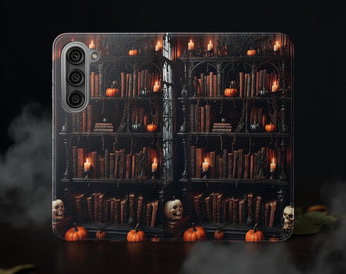 Halloween Gothic Library phone case bookish bookshelf Wallet  Samsung iPhone | stand cardholder