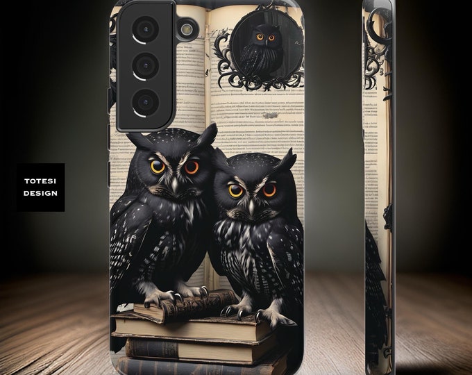 Cute goth black owls books Samsung Galaxy phone cases | dark academia  glossy matte | S24 S23 S22 S21 S20 Plus Ultra | book owl lover gift