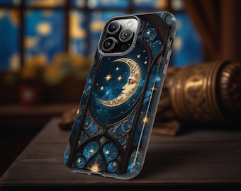 Celestial blue moon stars goth vintage phone case iPhone 17 16 15 14 13 Samsung Galaxy S25 S24 S23