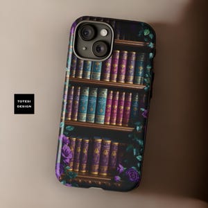 Dark Academia Gothic Books Bookshelf  iPhone Samsung Google Pixel Tough Phone Cases -Glossy or Matte finish