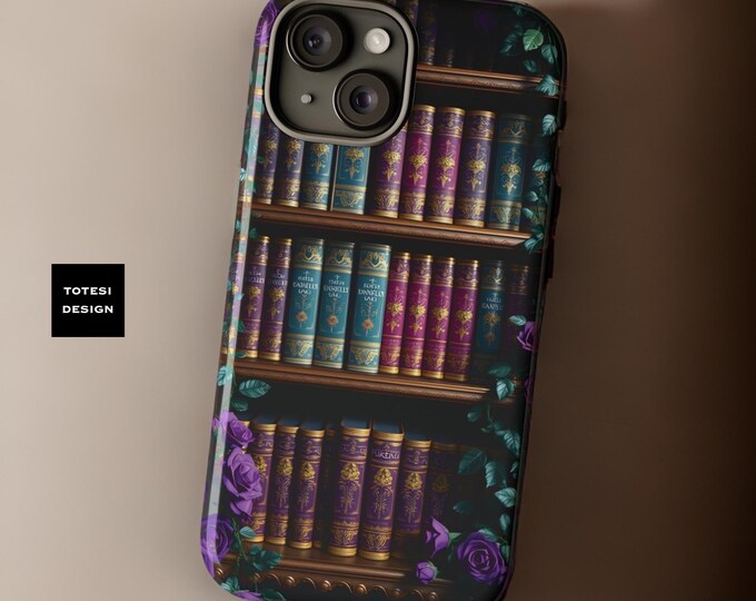 Dark Academia Gothic Books Bookshelf  iPhone Samsung Google Pixel Tough Phone Cases -Glossy or Matte finish