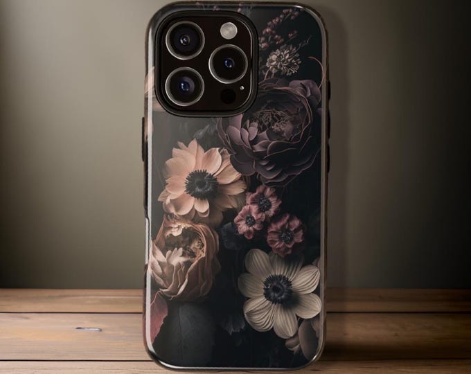 Dark Floral Academia, Samsung Galaxy Tough Case S24 S23 S22 S21 Ultra Plus| iPhone 16 15  ornamental Victorian Gothic Black | Glossy Matte