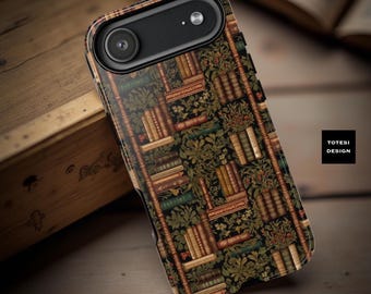 Dark Academia Bookcase iPhone Case: Dual Layer, Glossy or Matte