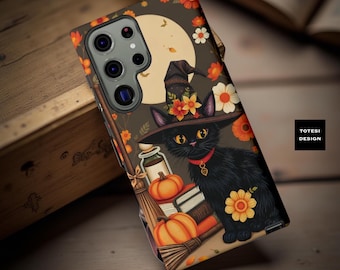 Vintage Halloween Cat Phone Case: Witchy Fall Art