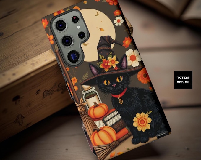 Vintage Halloween Cat Phone Case: Witchy Fall Art