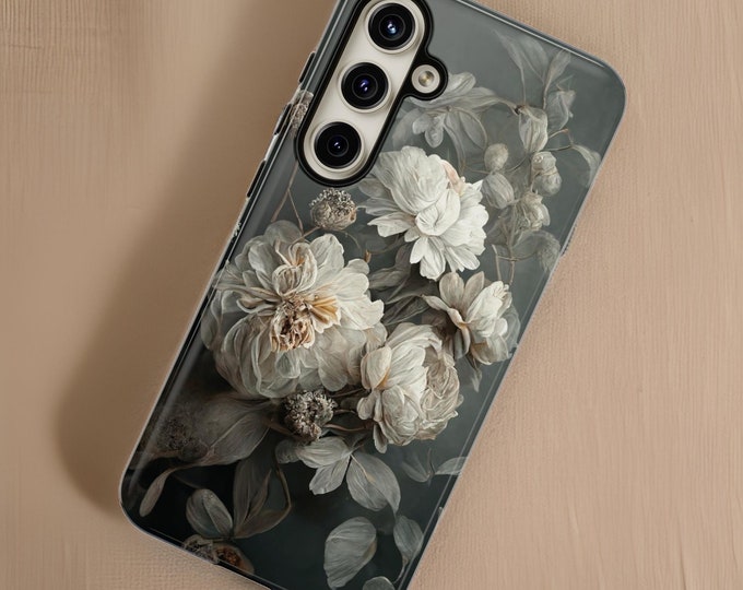 Dark Gray Floral Academia Aesthetic | Samsung Galaxy S24 S23 S22 S21 Plus Ultra | Glossy or Matte