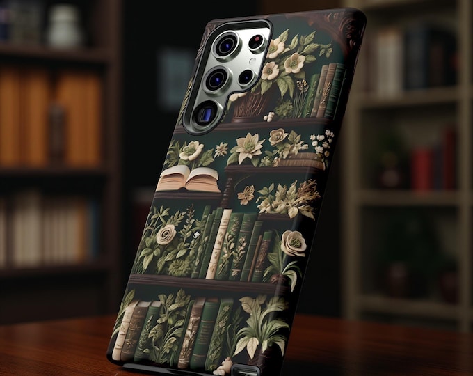 Bookish Floral Art Phone Case: Vintage Library iPhone & Samsung