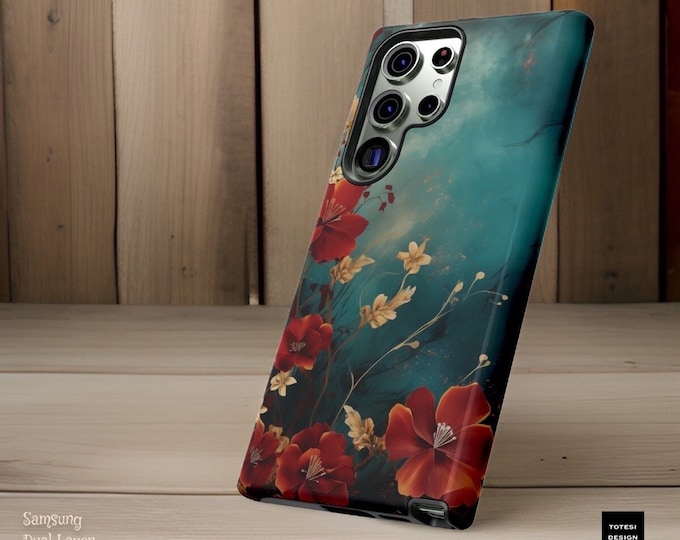 Turquoise elegant floral aesthetic Phone Case Samsung Galaxy S23 S22 S21 Plus Ultra | Glossy or Matte