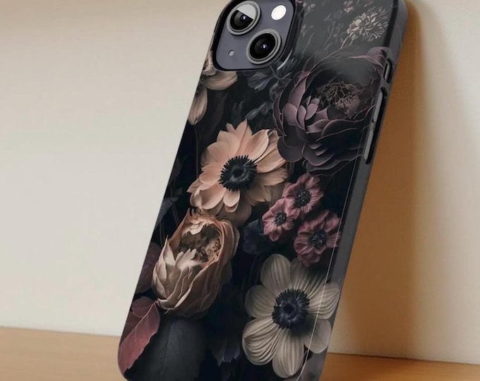Slim iPhone Cases - Dark Moody Floral, Gothic Phone Accessories, Floral Phone Covers, Cool Floral iPhone Case, Gift for Birthday
