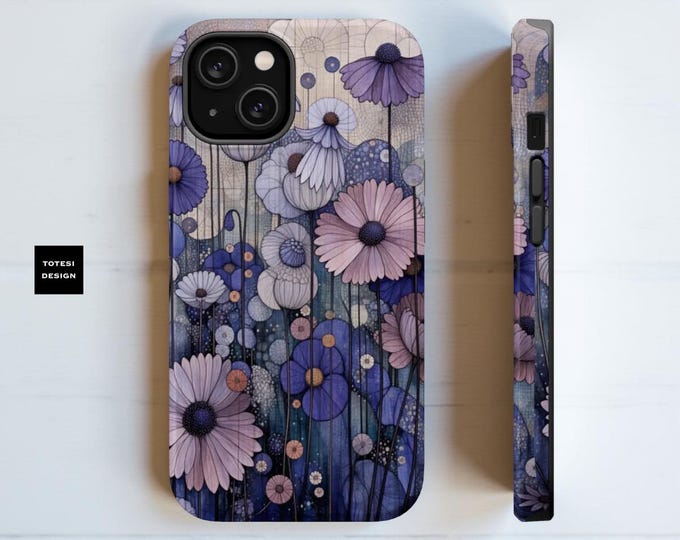 Chic modern art Floral Magnetic Tough Phone Cases, Perfect Gift for Mom, Unique Flower Pattern, Durable Phone Protection, Boho Style