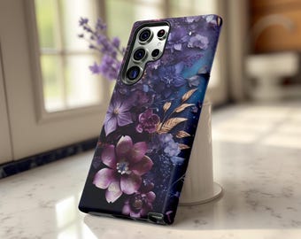 Dark Violet Floral Tough Phone Case: Abstract Art