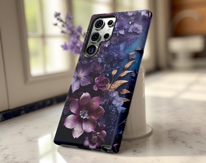 Dark Violet Floral Samsung Galaxy iPhone Google Pixel Purple Tough Case S25 S24 S23 | Abstract floral Art
