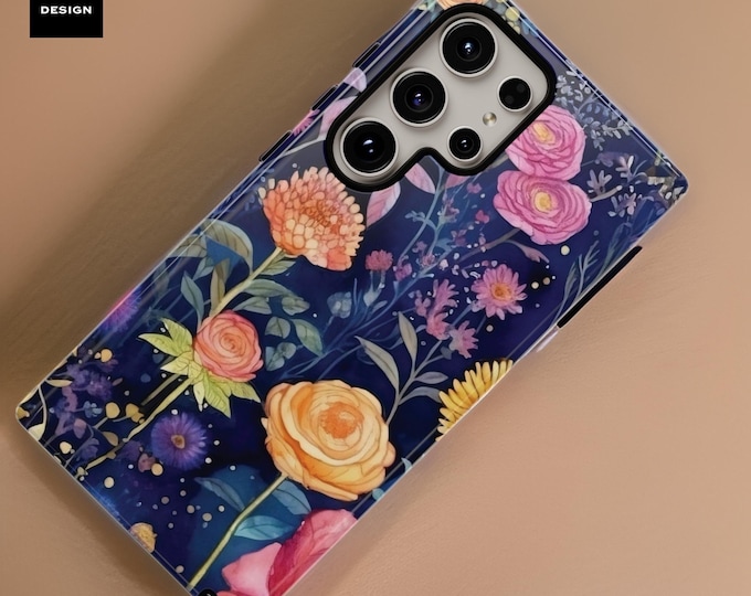 Wildflower Art Garden Blue Samsung Galaxy Tough Case S24 S23 S22 S21 Plus Ultra  |Glossy or Matte| Gift for Flower Lover