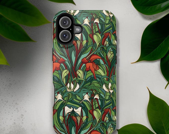 iPhone Case, Nature Art Nouveau Green MagSafe Magnetic Tough Cover, Birthday Gift, Tough Case, Protective Phone Cover, Gift for Her, Unique