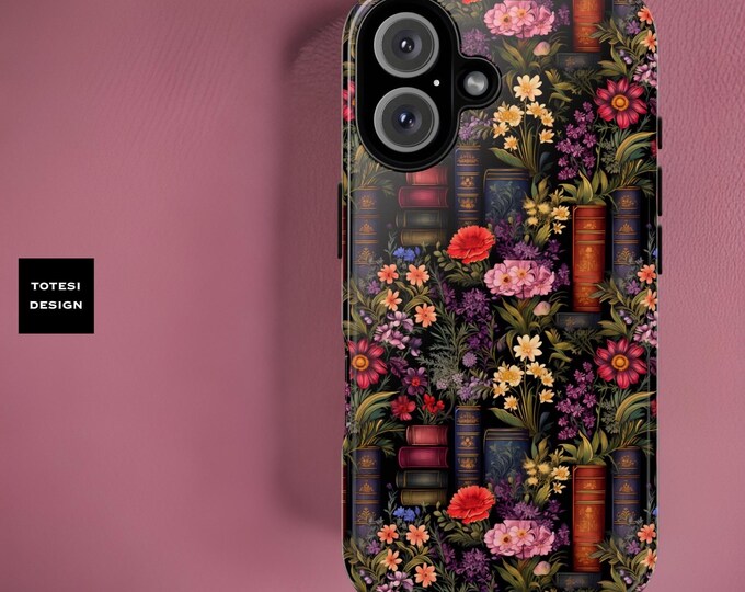 Cute Flowers Books iPhone 16 15 14 14 12 11 Pro Max Plus Samsung tough case S24 S23 S22 S21 S20 Plus Ultra | writer book worm gift