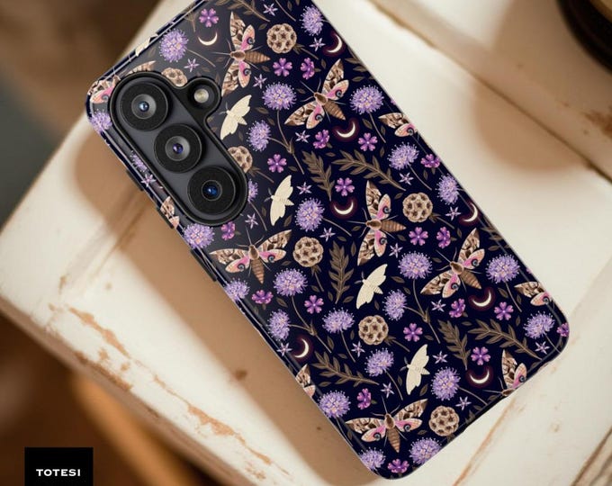 Purple Moth Tough Phone Case: Enchanted Cottagecore Design