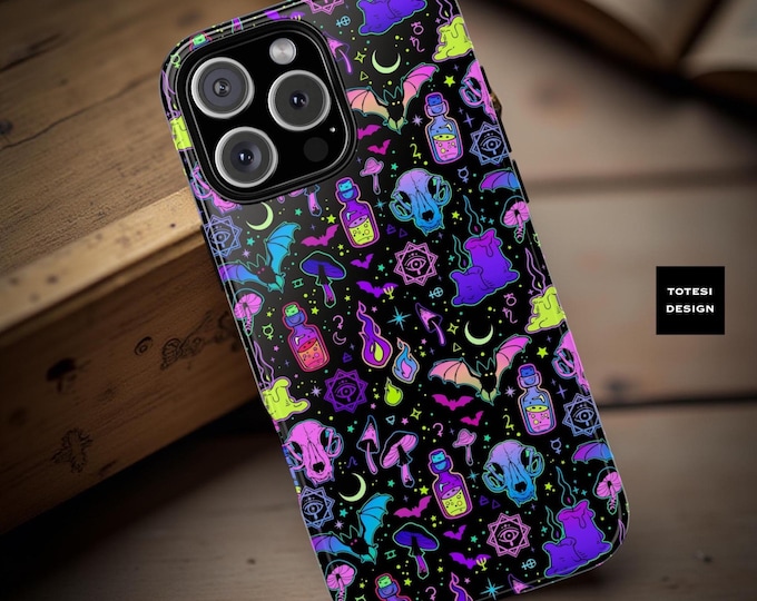 Witchy Neon Samsung iPhone Tough Cases Gothic Neon| magical| Halloween, bats| skulls|