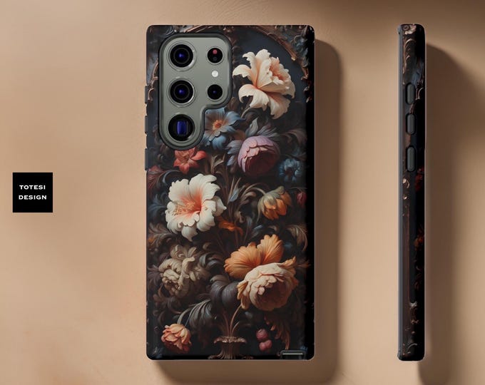 Phone Case, Rococo Gothic Floral Tough iPhone Samsung Galaxy Gift for Her, Birthday, Tough Cases, Protective Cover, Unique Design
