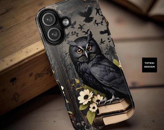 Halloween phone case Goth Owl dark academia iPhone Samsung Galaxy phone cases, book owl lover gift