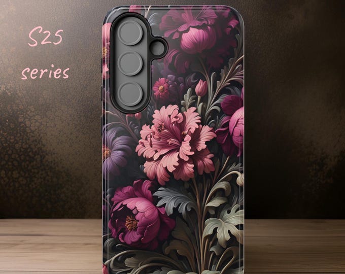 Floral Tough Cases, Phone Cover for iPhone Samsung Galaxy, Dark Moody Art, Glossy or Matte, S25 S24 S23 S22 Plus Ultra, 16 15 14 13 12 Pro