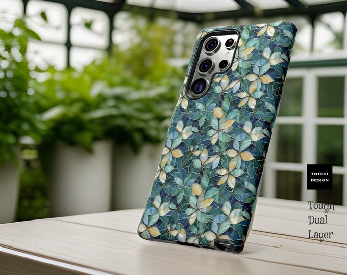Green Botanical Floral Mosaic Art, iPhone 16 - 11 Pro Max Plus, Samsung S25 S24 S23 S22  Plus Ultra tough case | Glossy or Matte