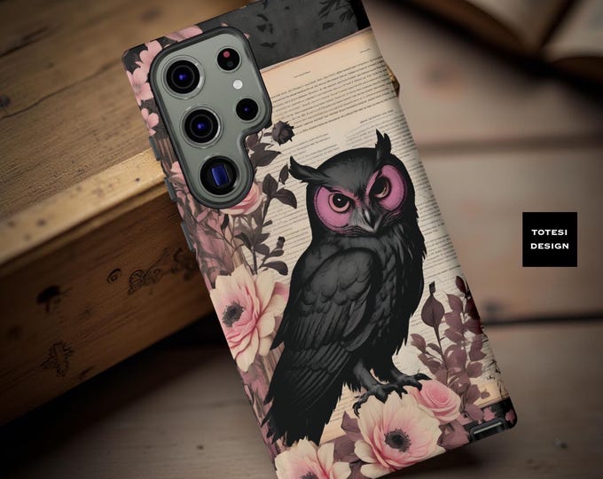 Gothic Floral Owl Phone Case: Dark Academia Book Lover Gift