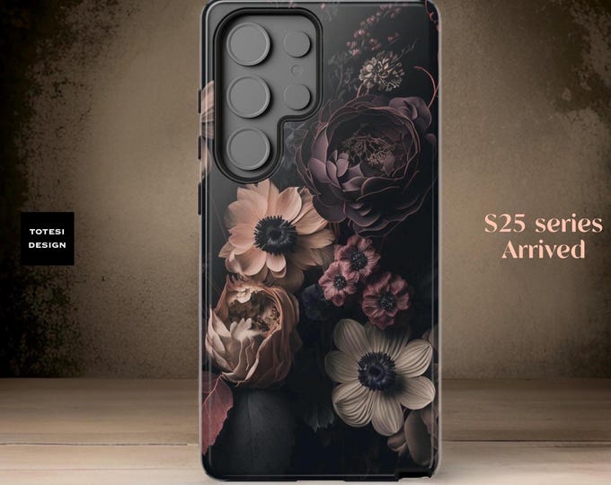 Dark Floral Gothic Phone Case: Samsung S25 S24 S23 S22, Tough & Sturdy