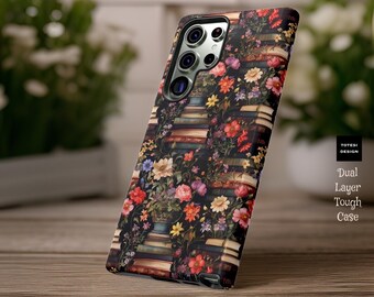 Pretty Flowers books tough phone case Samsung S24 S23 S22 S21 Plus Ultra |Glossy or Matte