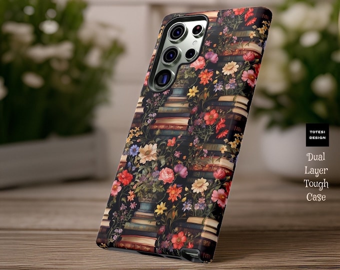 Pretty Flowers books tough phone case Samsung S24 S23 S22 S21 Plus Ultra |Glossy or Matte