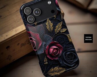 Gothic  Floral iPhone Case: Elegant Dark Winter Art, Impact Resistant - wireless flat charge