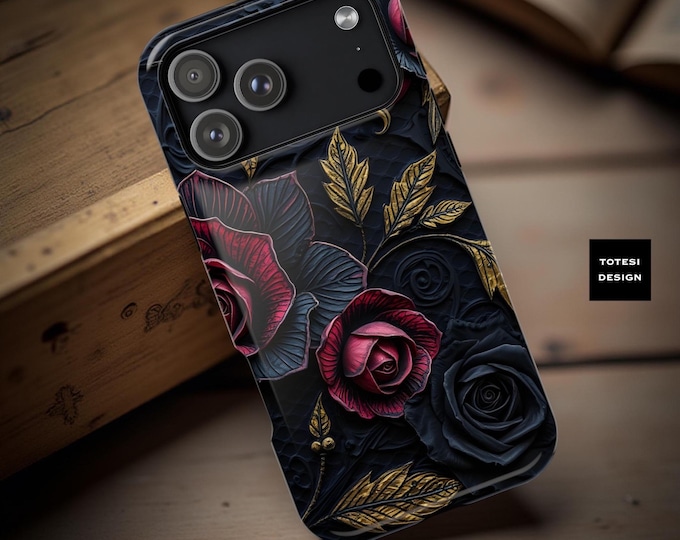 Gothic  Floral iPhone Case: Elegant Dark Winter Art, Impact Resistant - wireless flat charge