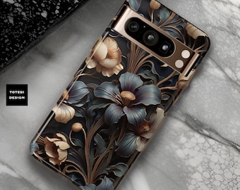 Dark Floral Goth Academia Google Pixel Case: Dual Layer Protective Tough Case