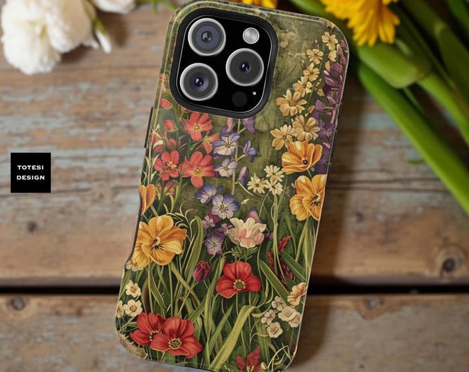 Nature Wildflower Green Garden Spring MagSafe iPhone Tough Case - Fits 16 15 14 13 Pro Max Plus, Floral Botanical Protective Cover, Magnetic